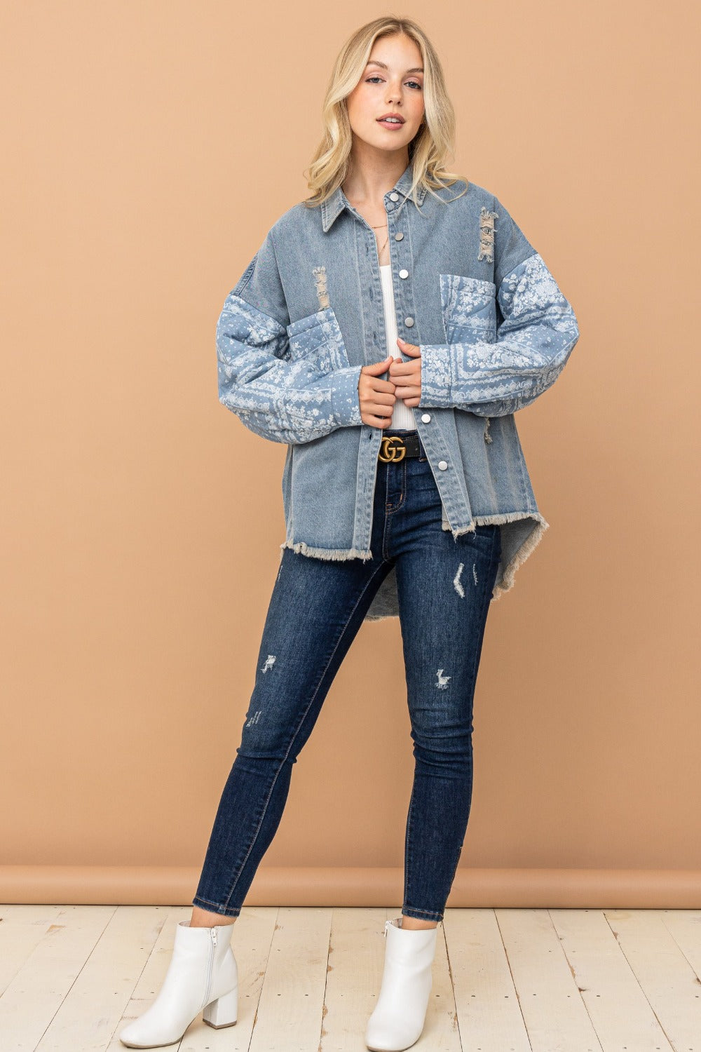 Quilted Sleeves Denim Jacket