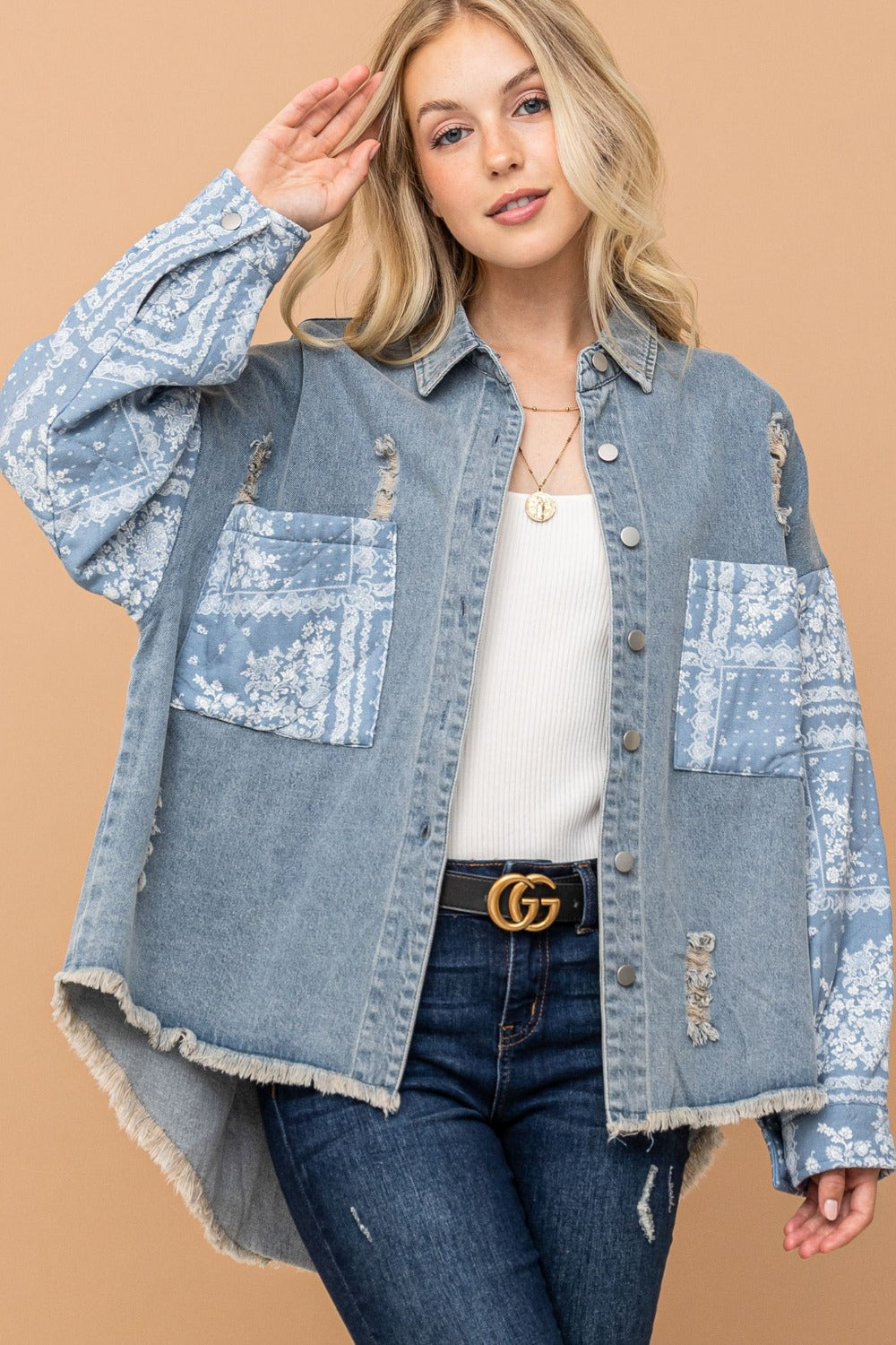 Quilted Sleeves Denim Jacket