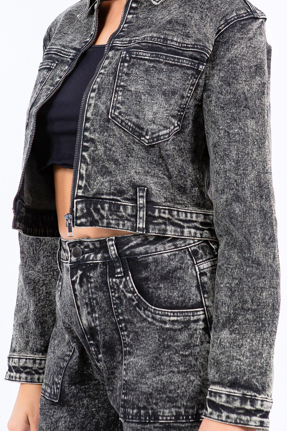 Bleached Zip Up Cropped Jacket