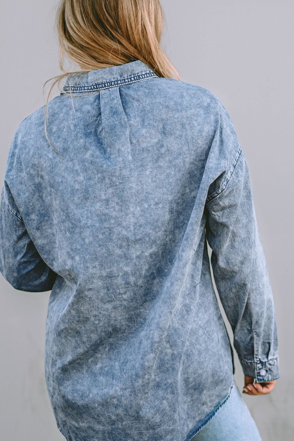 Button Up Dropped Shoulder Denim Top