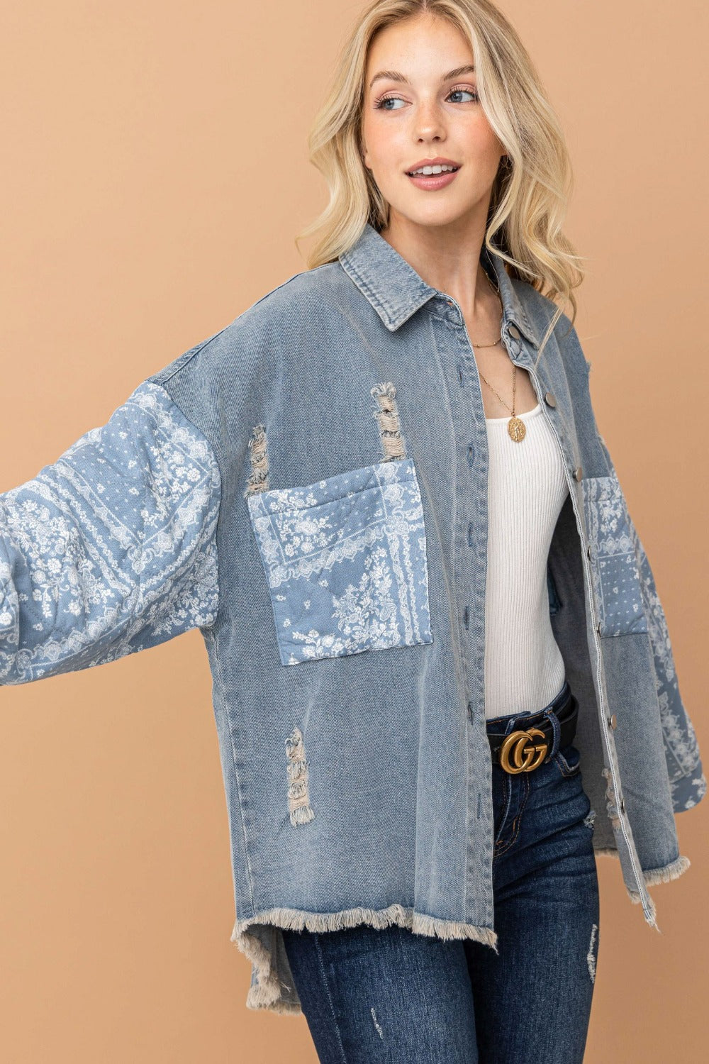 Quilted Sleeves Denim Jacket