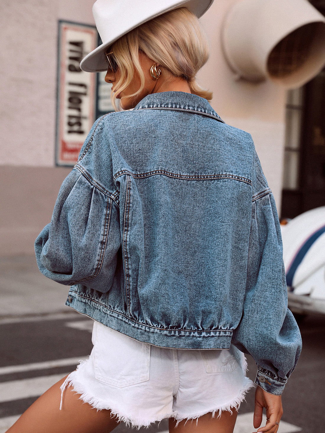 Collared Neck Dropped Shoulder Denim Top.