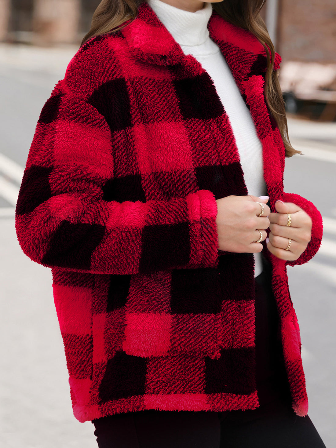 Button Up Drop Shoulder Fuzzy Jacket