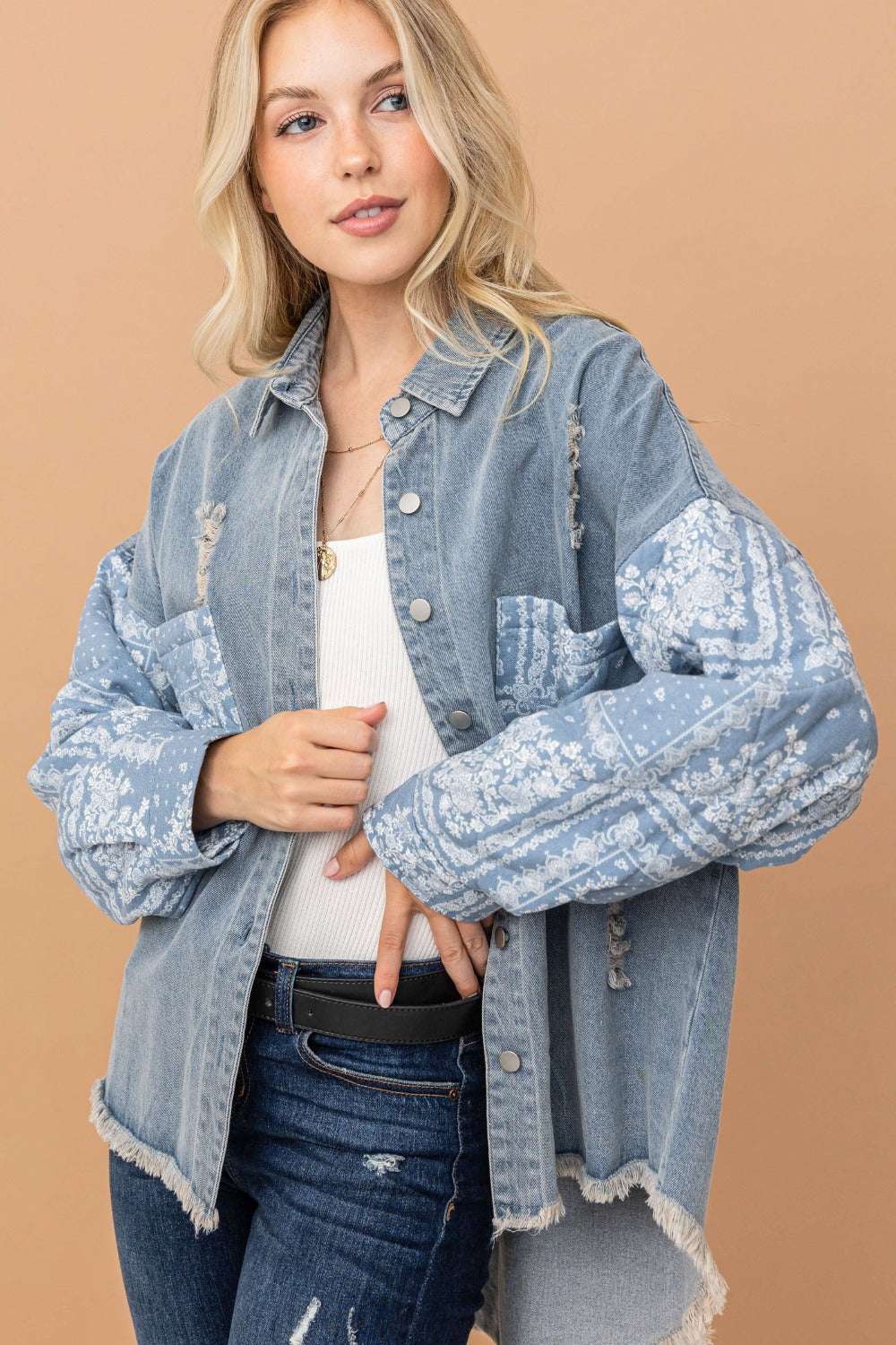 Quilted Sleeves Denim Jacket