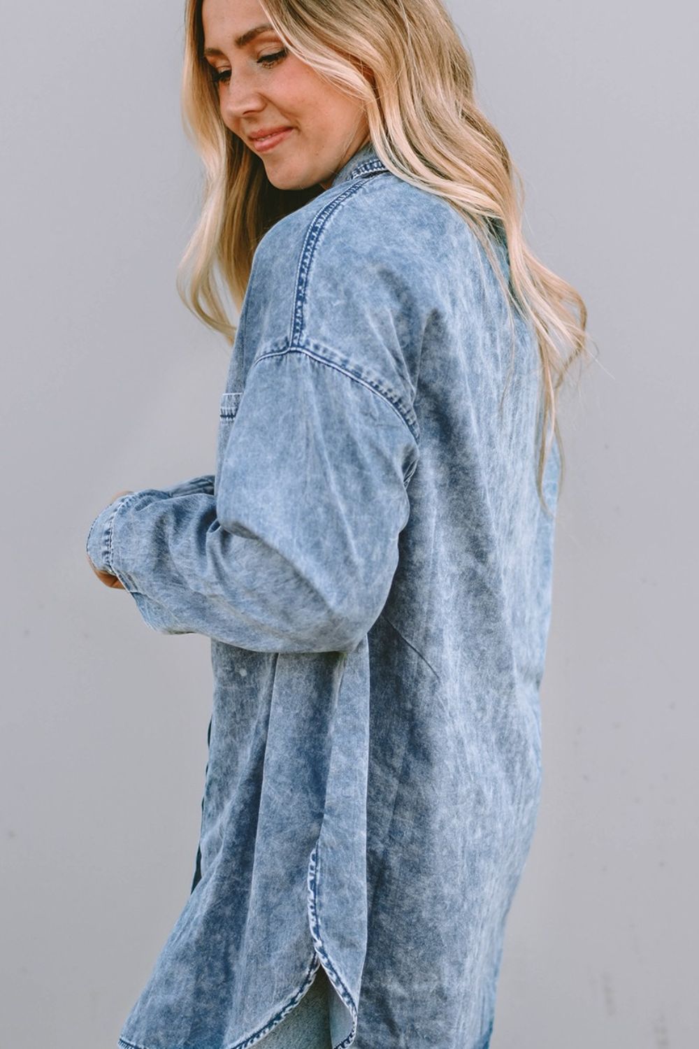 Button Up Dropped Shoulder Denim Top