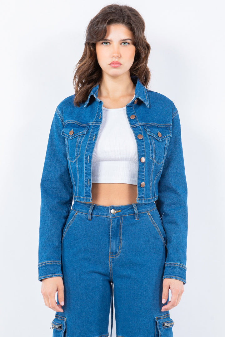 Bazi Laced Back Cropped Denim Jacket.